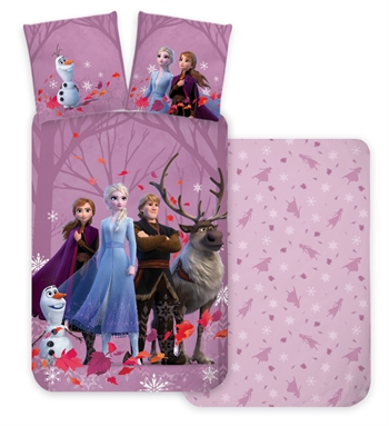 12: Frost sengetøj - 140x200 cm - Lyserødt - Anna, Elsa, Kristoffer, Sven & Olaf - 100% bomuld
